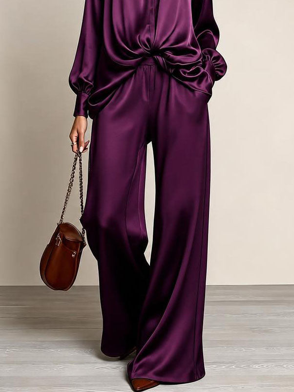 Nayara | Conjunto de satén morado con cuello mao